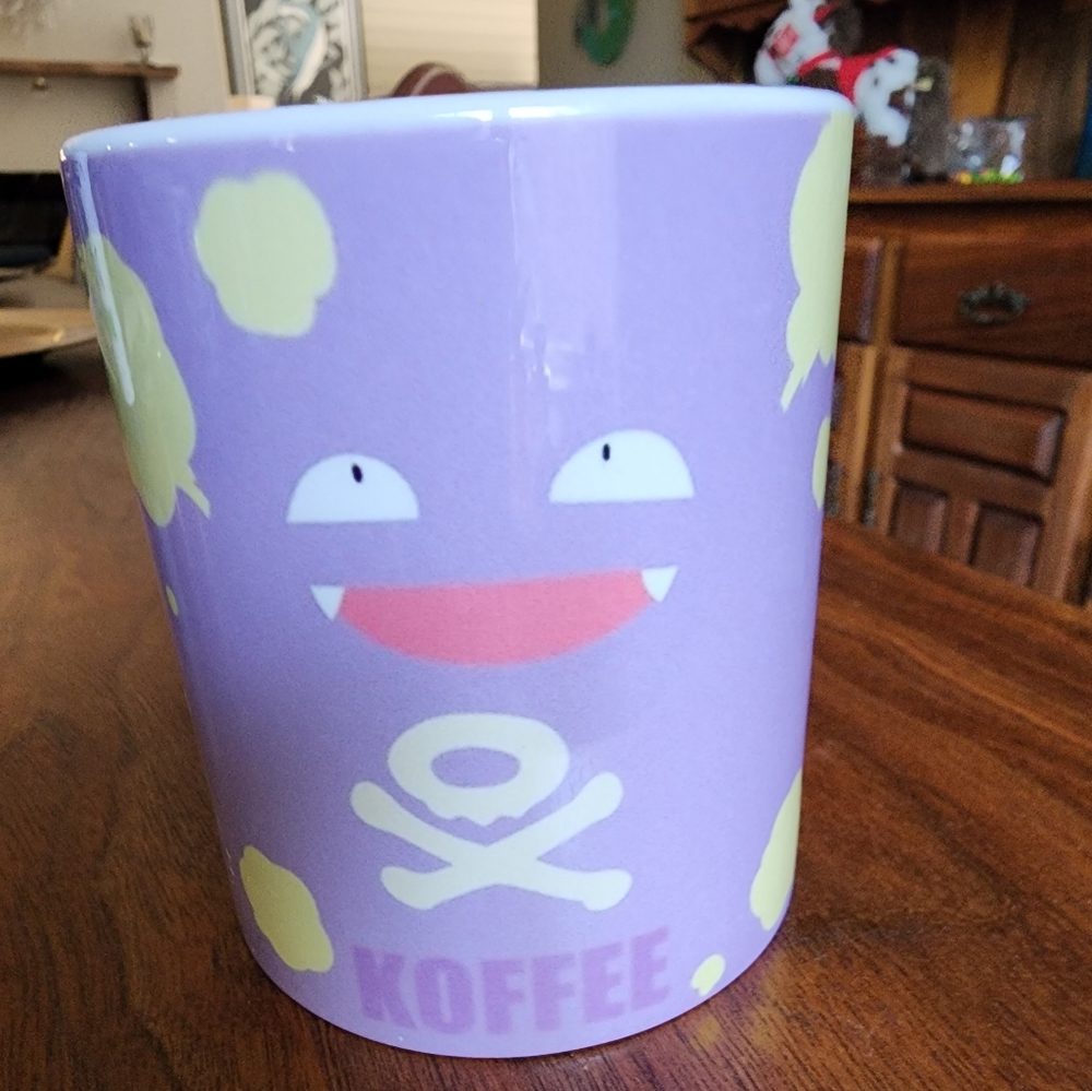 Pokemon "Koffing Koffee" Pokemon character mug. White ceramic. Dishwasher safe.